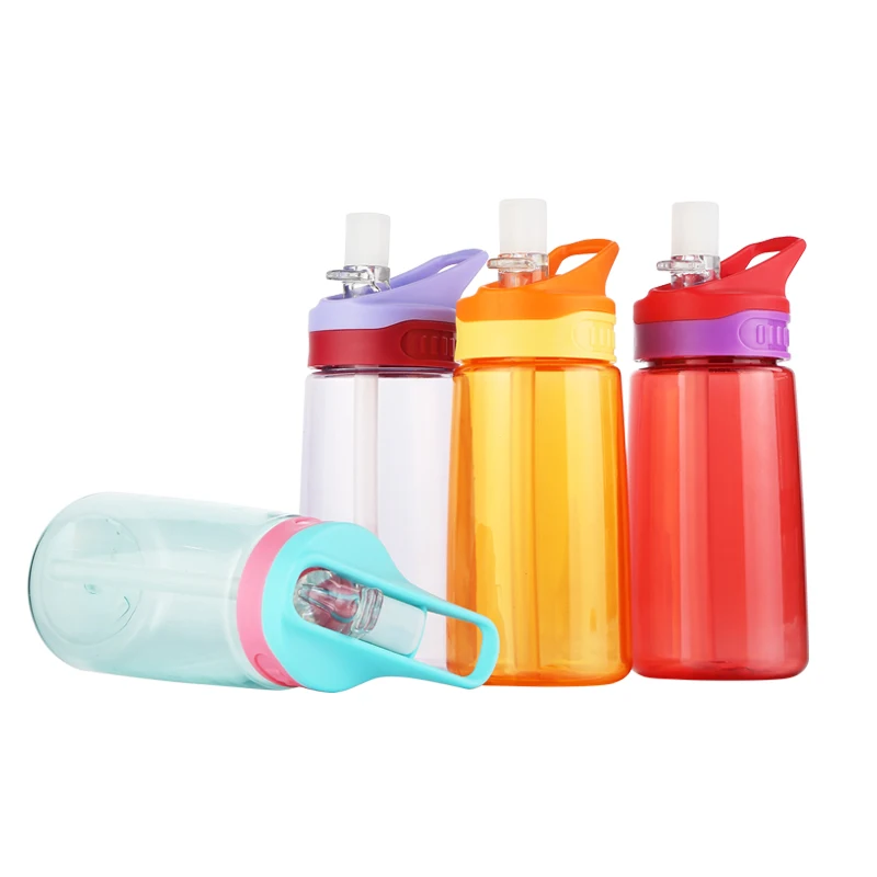 New design BPA free custom logo transparent recycled drinking tritan camping plastic kids bottle water with rubber straw