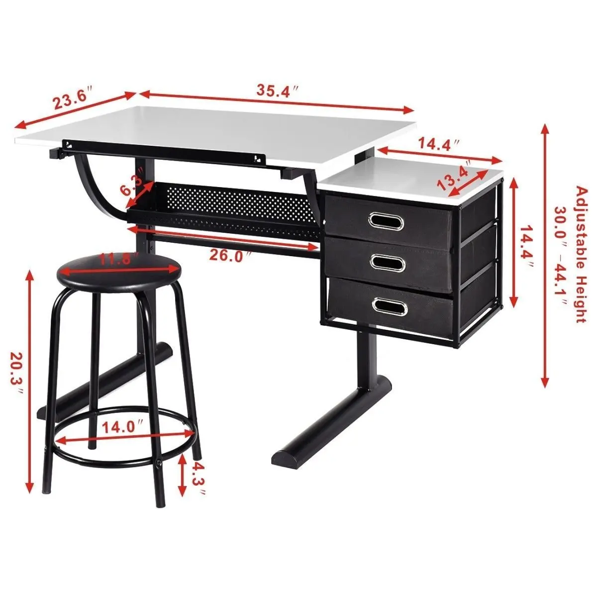 Drafting Table Art Craft Drawing Desk Art Hobby Folding Adjustable Drawers Craft Station