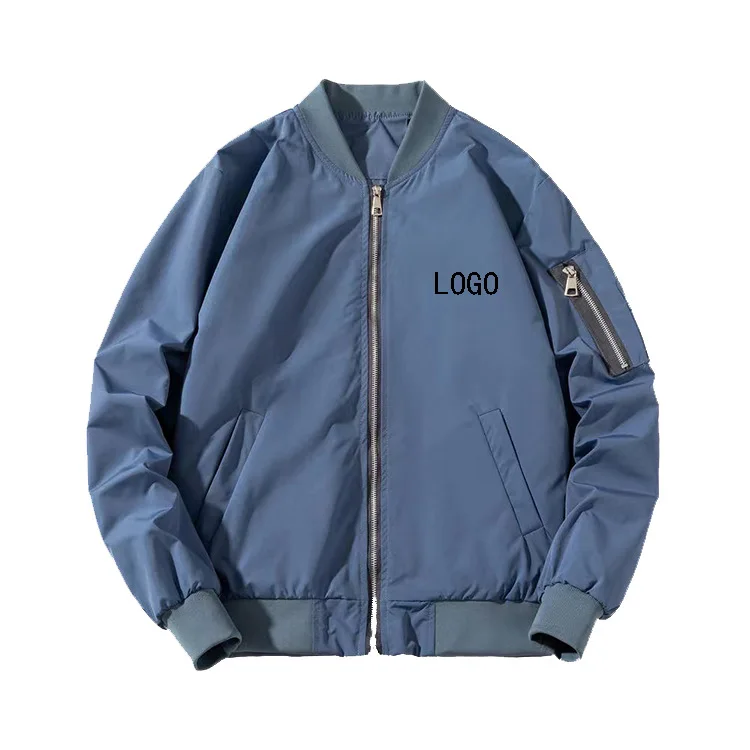 Custom LOGO flight coat solid color stand-up collar trench bomber jacket for men and women