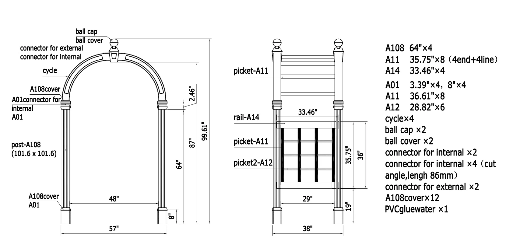 Outdoor Durable Free Maintenance 16Ft. W x 12Ft. D Garden Trellis Arches Arbor