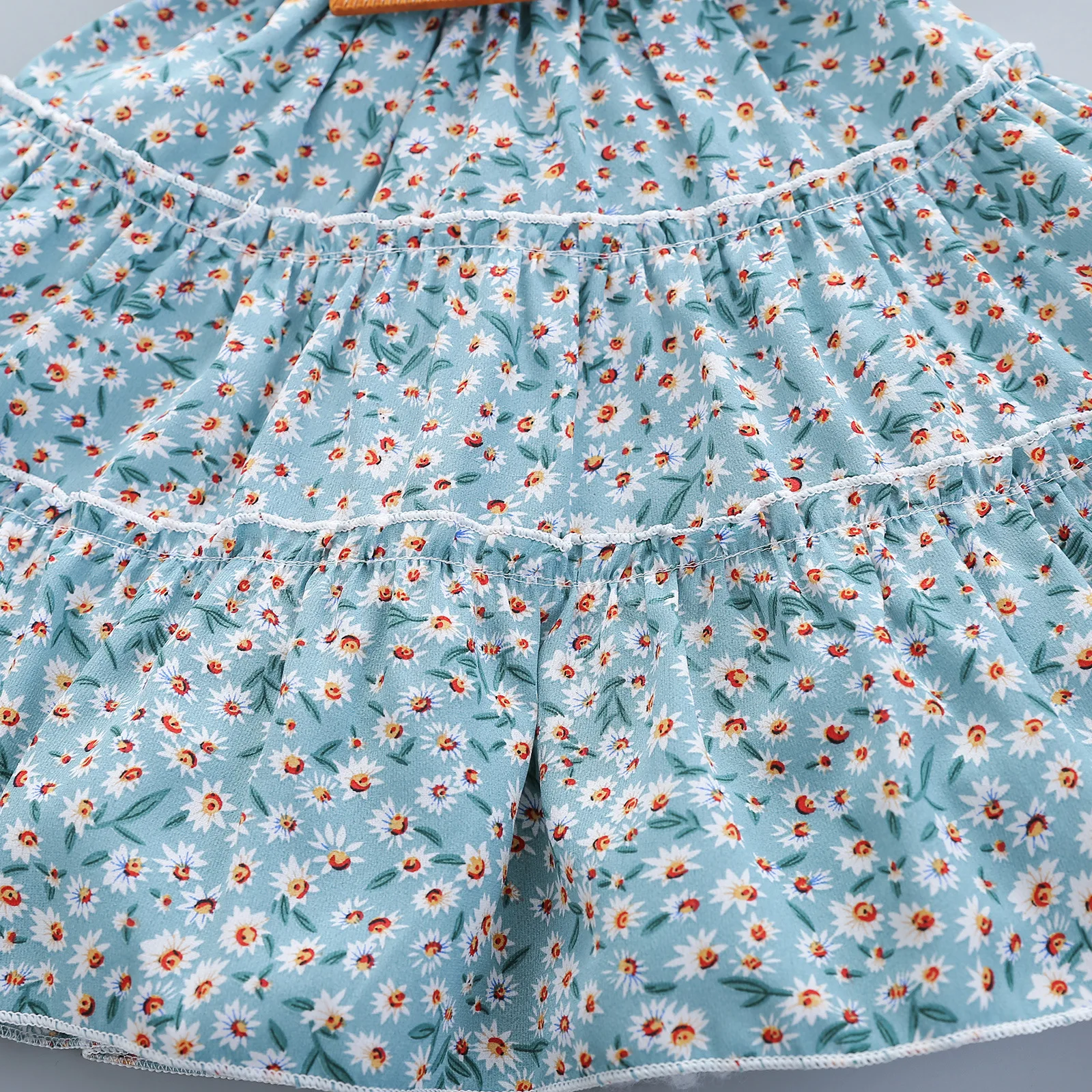
5228 Kids Girls Clothing Summer Short sleeve Ruffle Floral Print T-shirt Print Skirt Dress Children Baby Clothes Outfits Set 