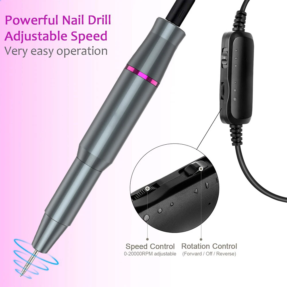 Nail Drill Kit Electric Nail File Electric Manicure Set with Adjustable Speed Nail Dremel for Manicure and Pedicure 20000rpm