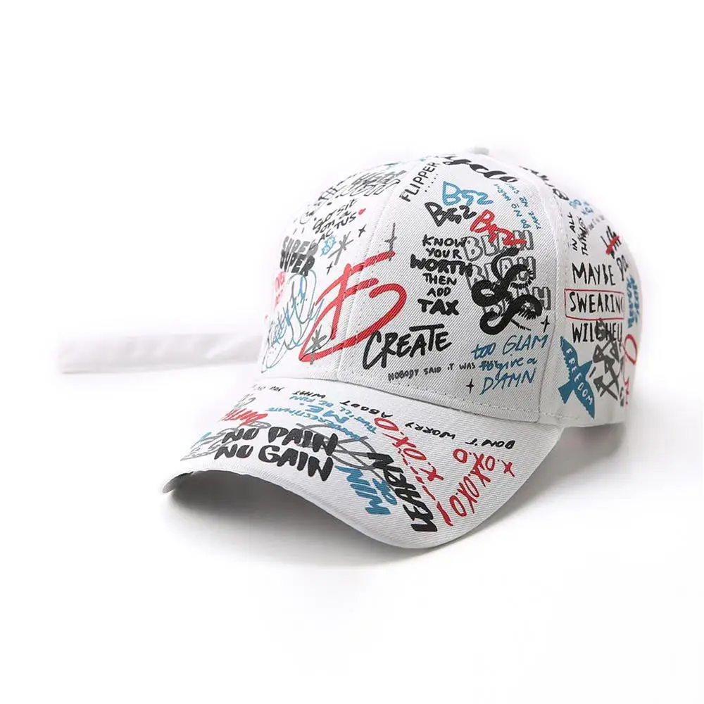 
Women Men Hats Adjustable Black White Color Printing Graffiti All-matching Baseball Cap For Male Female hip hop caps 