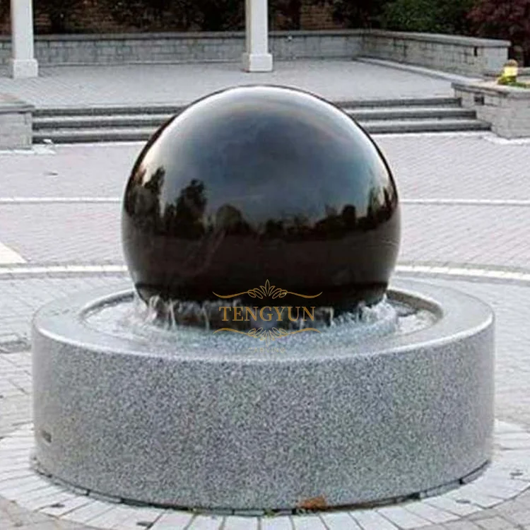 Chinese Style Shanxi Black Granite Large Ball Sculpture Rolling Sphere Fengshui Fountain