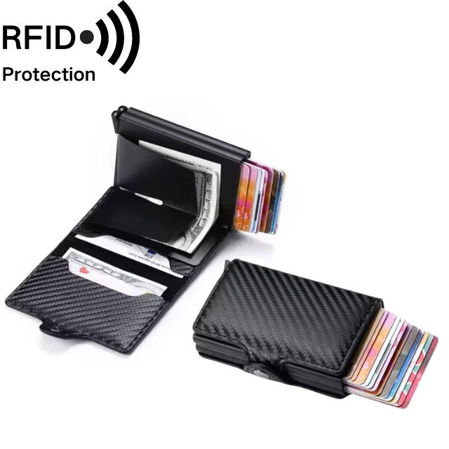 Mens Leather Wallet Rfid Blocking Credit Card Holder Minimalist Double Box Wallet