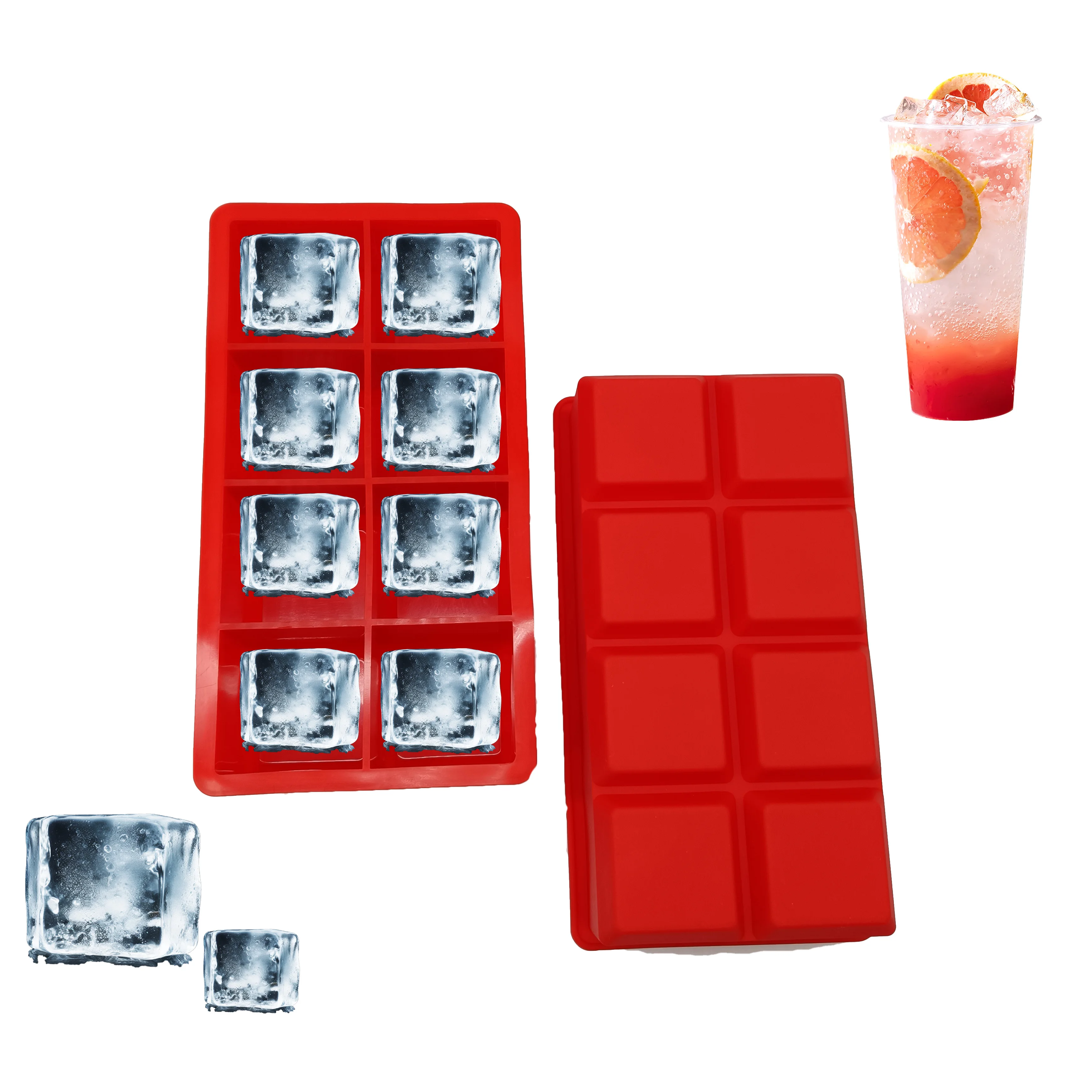 hot sale 8 silicone ice cube trays square ice mould for home and bar BPA free Keep Drinks Chilled