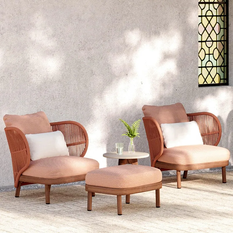 Outdoor sofa courtyard waterproof double seat three-seater garden wood chair sofa combination balcony  sofa furniture indoor