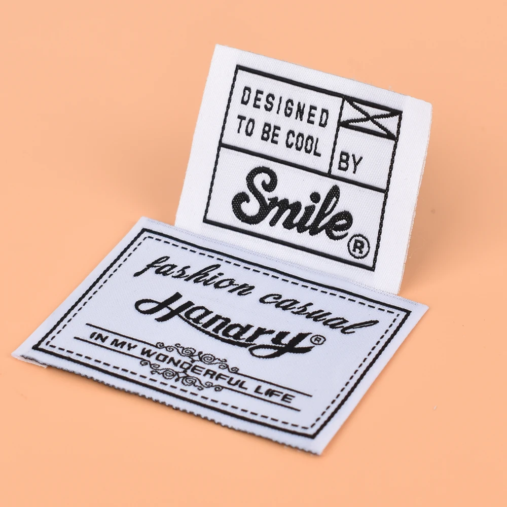 Custom Private Logo Garment Fabric Label 100% Organic Cotton High Density Jacquard Clothes Satin Woven Tag Clothing Woven Labels