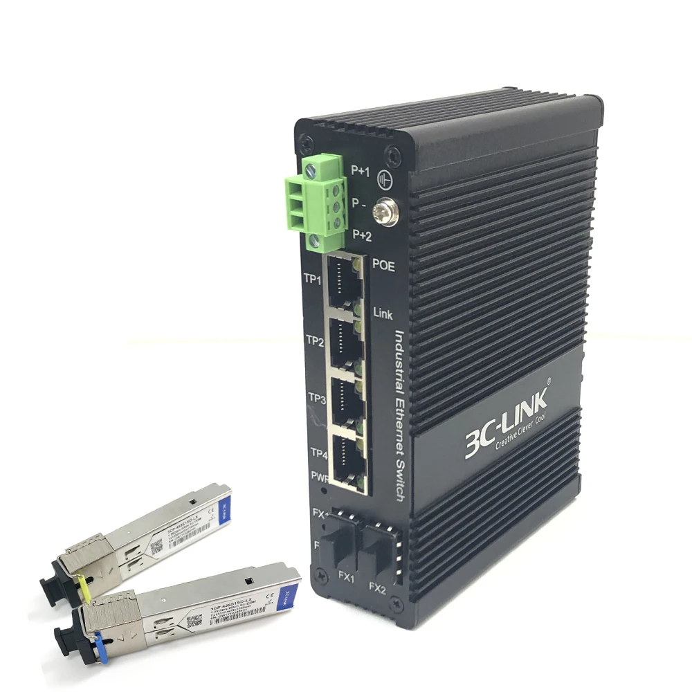 6 port Industrial network switch Unmanaged 10/100/1000M Ethernet poe fiber Switch with 4*10/100/1000Base-TX to 2*1000Base-FX