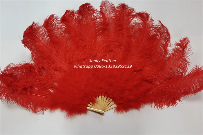 Double Layers  Luxury Ostrich Feather Fan Large Dancing Fan for Party Wedding Performance Festival Decoration
