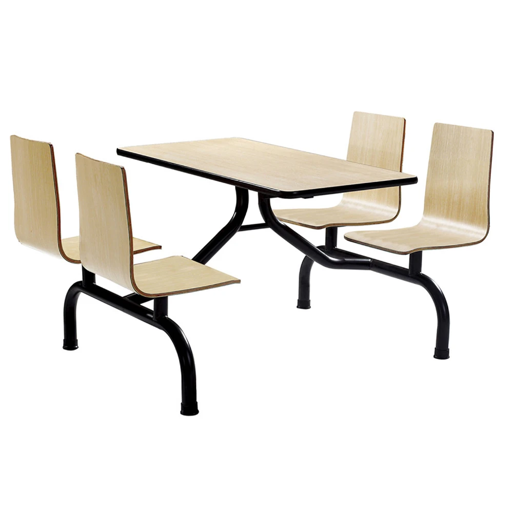 Canteen Dining Hall Table Chairs Set With 4 Seats Metal Frame