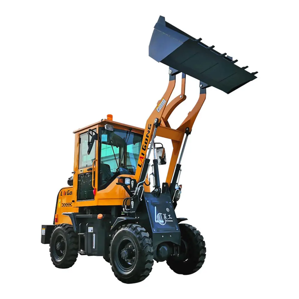 Articulated mini wheel loader skidsteer wheeled flexible multifunctional use yellow painting