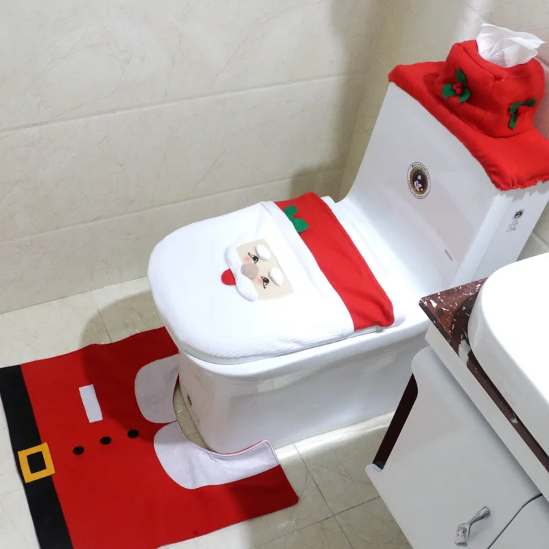 Bathroom Christmas Decoration Three-piece Set Snowman Toilet Cover Pad