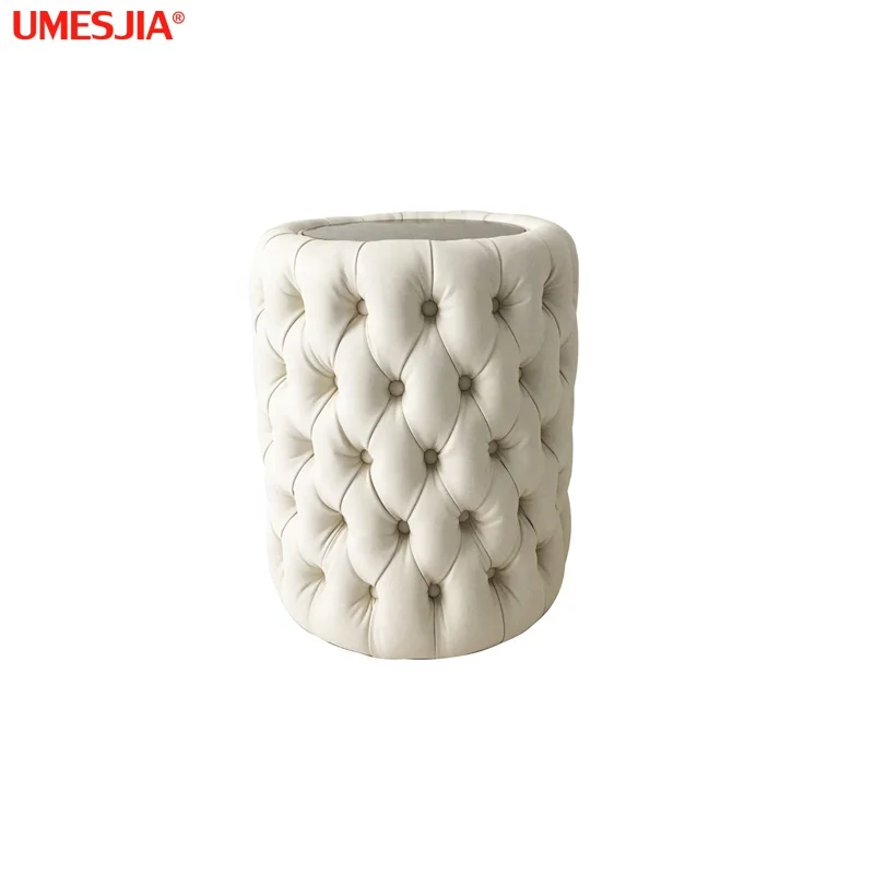 
Luxury Round Ottomans synthetic leather Quilted button Italian Designer Button Upholstered Ottoman 