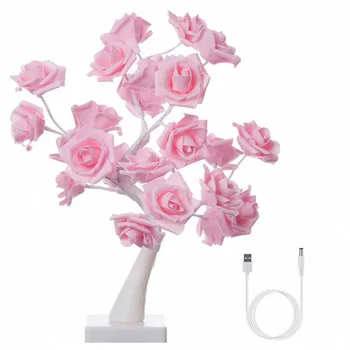 Table Lamp Rose Flower Desk Tree Lamp with 24 Warm White LED Lights for Wedding Christmas Living Room Bedroom Party