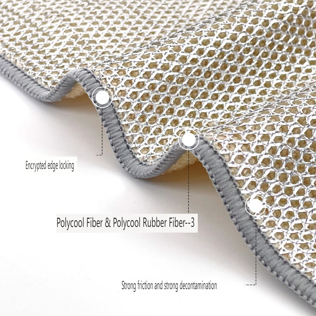 Silver Wire Stripe Double Side Cleaning Cloth Micro Fiber and Polyester Absorbent and Soft Dish washing Cloth