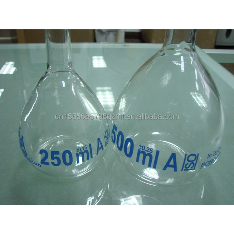 Flat Bottom Borosilicate Pressure 500 Ml Volumetric Glass Flask Long Neck With Base