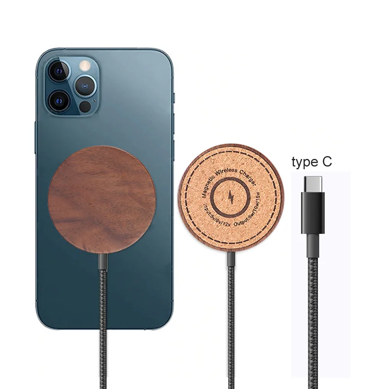 Natural Wood Magnetic 15W Fast Wireless Phone charger for iPhone13/12 Series