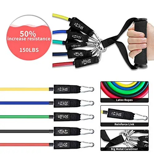 Adjustable 5 levels Resistance Band Heavy Duty Gym Fitness Workout Elastic 11pcs Latex Resistance Bands Tube Set