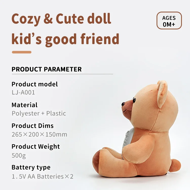 Baby Bear Soothing Plush Toy Speaker White Noise Machine Baby Kids Soothing Music Sleeping Sound and Projector Doll Toy Gift