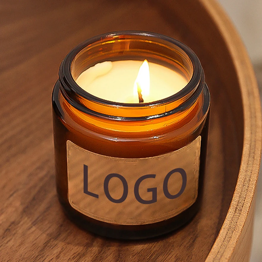 Customizable Logo Label Pattern Luxury Glass Jar Handmade Soy Wax Scented Candle With Lid