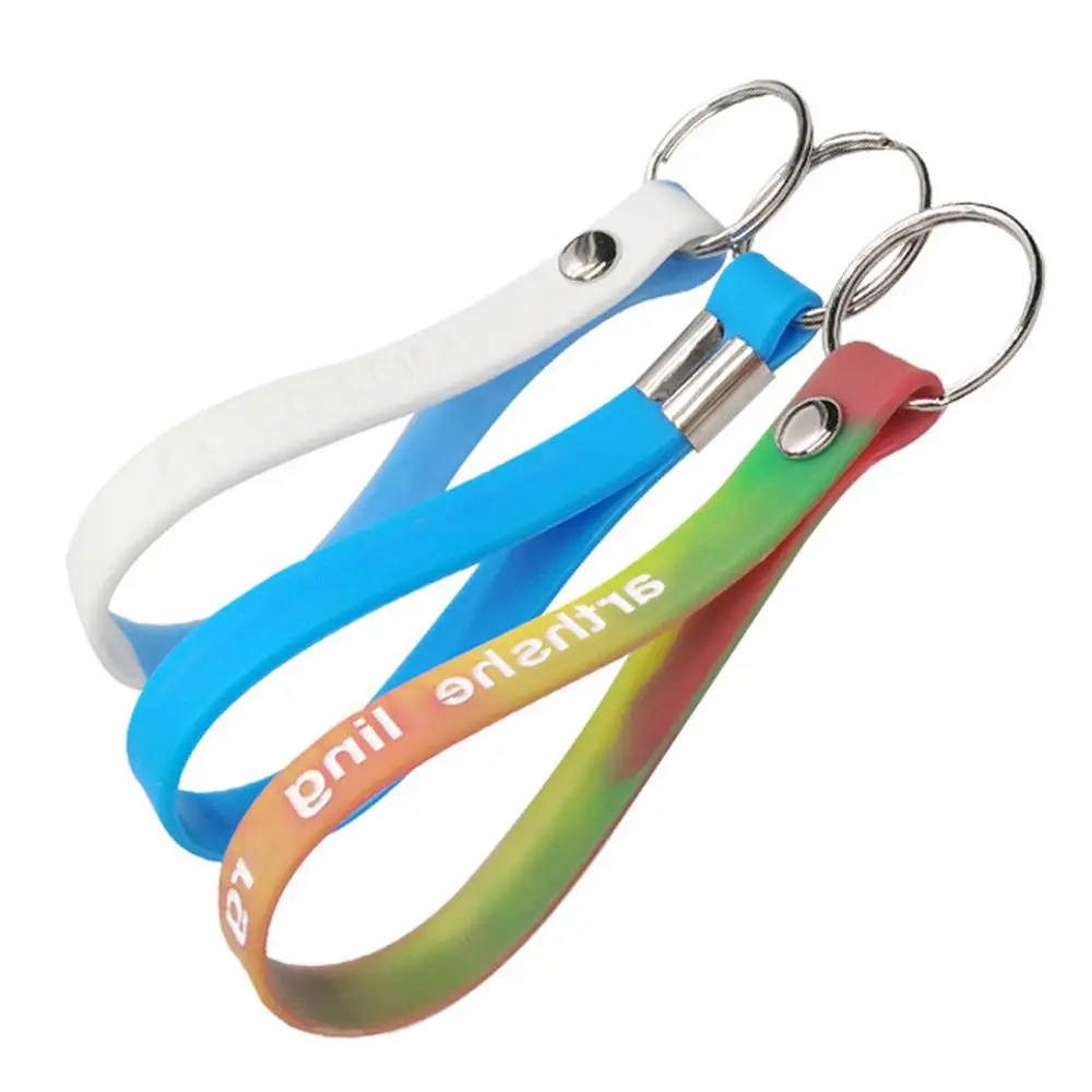 Custom silicone nylon woven sublimation wristband hand wrist keychain short lanyard key chain