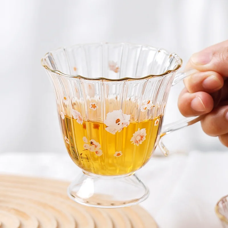 New Arrival Flower Tea Coffee Glass Cup Tea cup tableware With Coffee Mugs 170ml coffee glasses