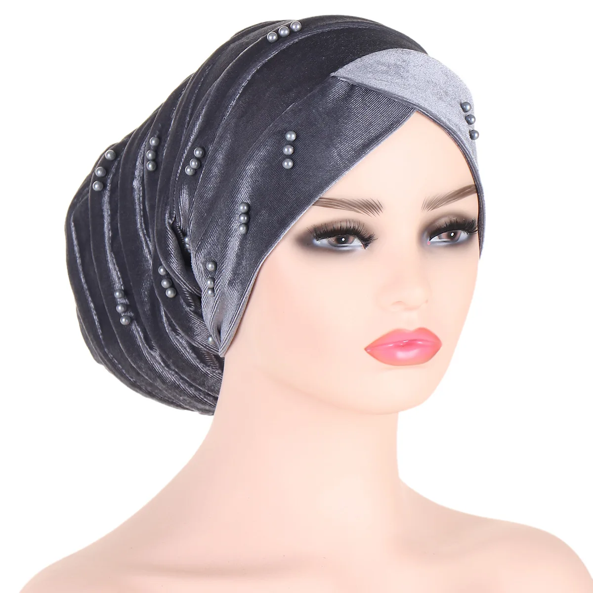 Unisex Custom Velvet Beaded Stretchy Beauty Dreadlock Caps  Muslim Women Turban Long Tail Hat