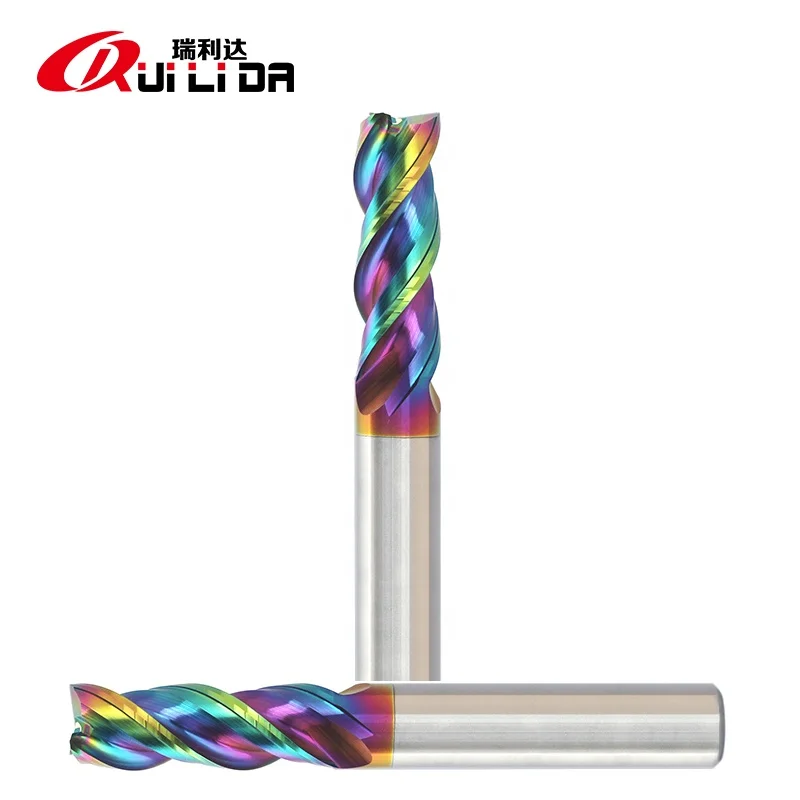 RLD Rainbow color DLC coating 10mm carbide endmill 10x75mm fresas cnc milling cutter for aluminum/copper high speed and feed