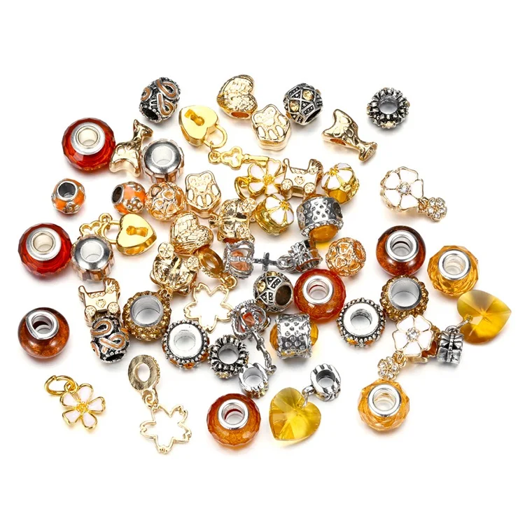 50 Pcs/Set Alloy Bead Large Hole Jewelry Findings Components For Women DIY Bracelet Necklace Glass Crystal  Beads