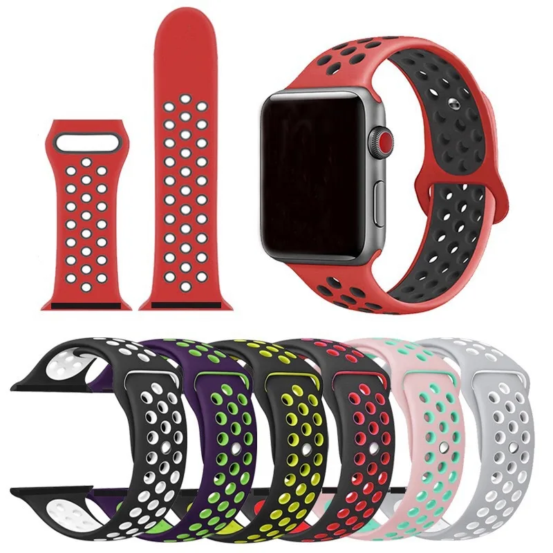 Silicone Strap for apple watch band 44mm 42mm 40mm 38mm Breathable Wrist Belt Sport Bracelet correa iwatch series 6 se 5 4 3 42