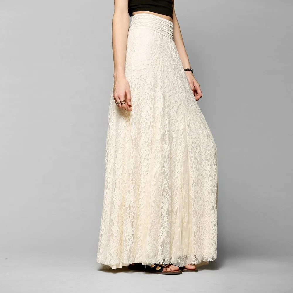 European and American slim slimming high waist hollow lace skirt in the long large swing umbrella skirt
