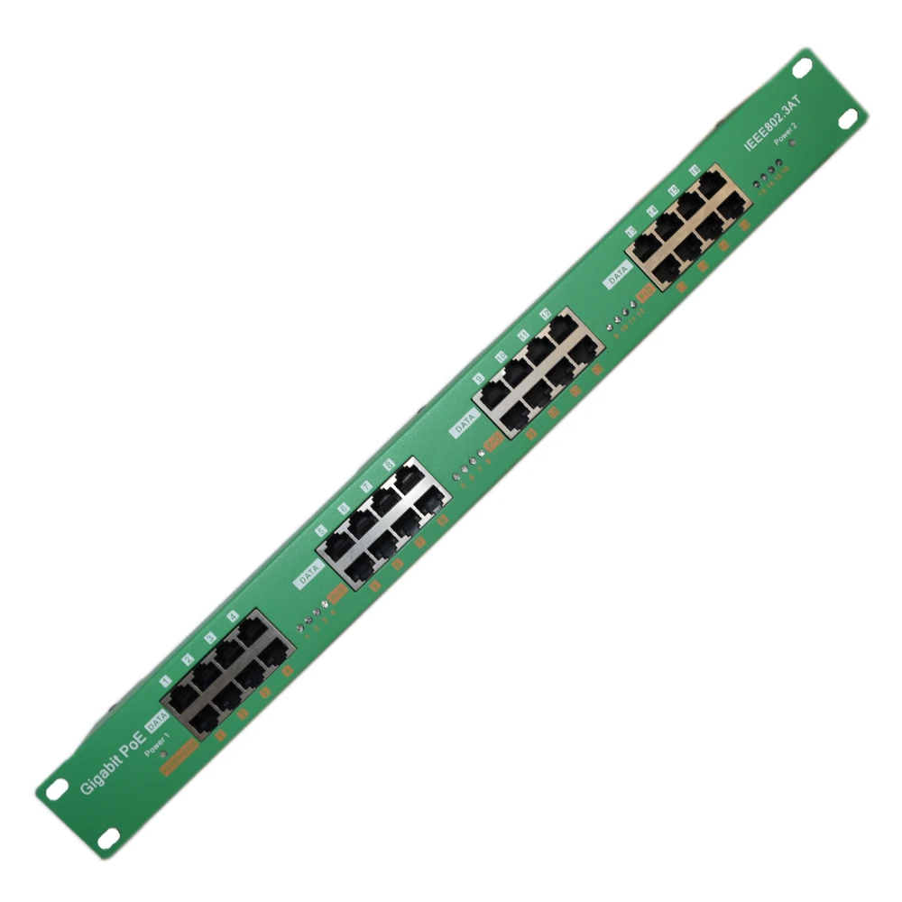 
AT-16 active poe panel 802.3af/at compliant poe injector for 16 gigabit devices from one supply 48v to 56v, 60 to 240 watts 