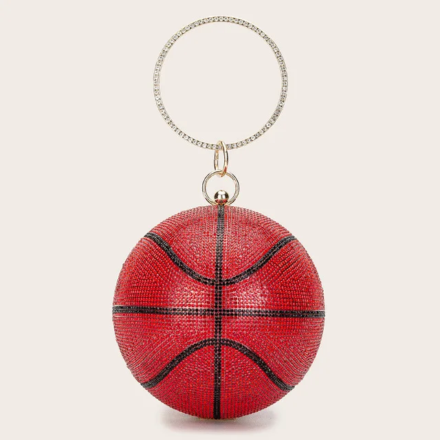 
Women Crystal Handbag Round Ball Cross Body Clutch Purse Rhinestone Basketball Shaped Evening Bag for Wedding Party red 
