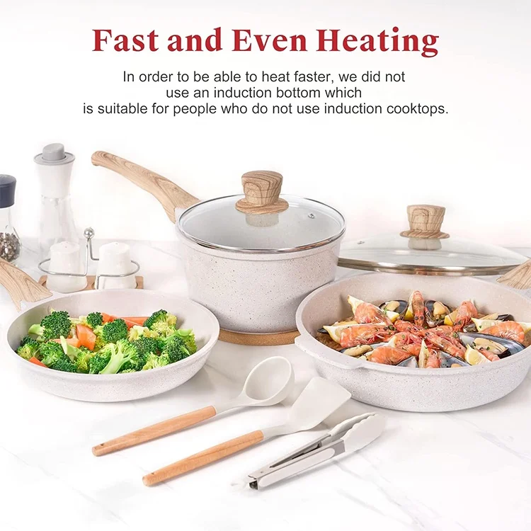 Nonstick Granite Stone Cookware Sets, Induction casseroles & Saucepan & Frying Pans for Cooking, PFOS PFOA Free, Grill Griddle