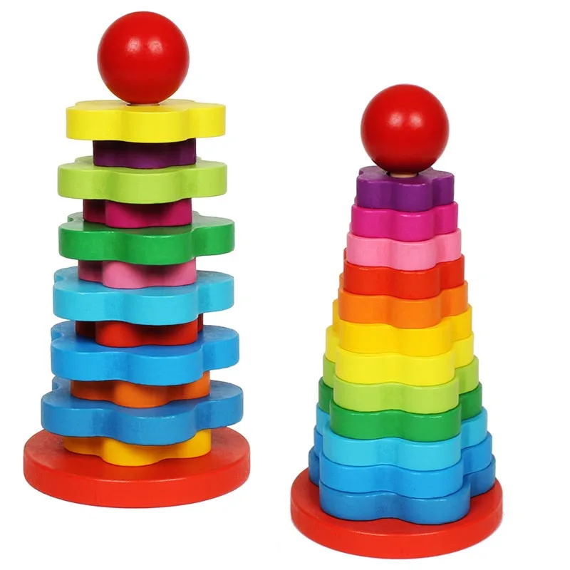 Geometric Stacker - Wooden Educational Toy - Shape Sorter And Stacking Toy, Stacking Tower Toy For Babies, Toddlers And Kids