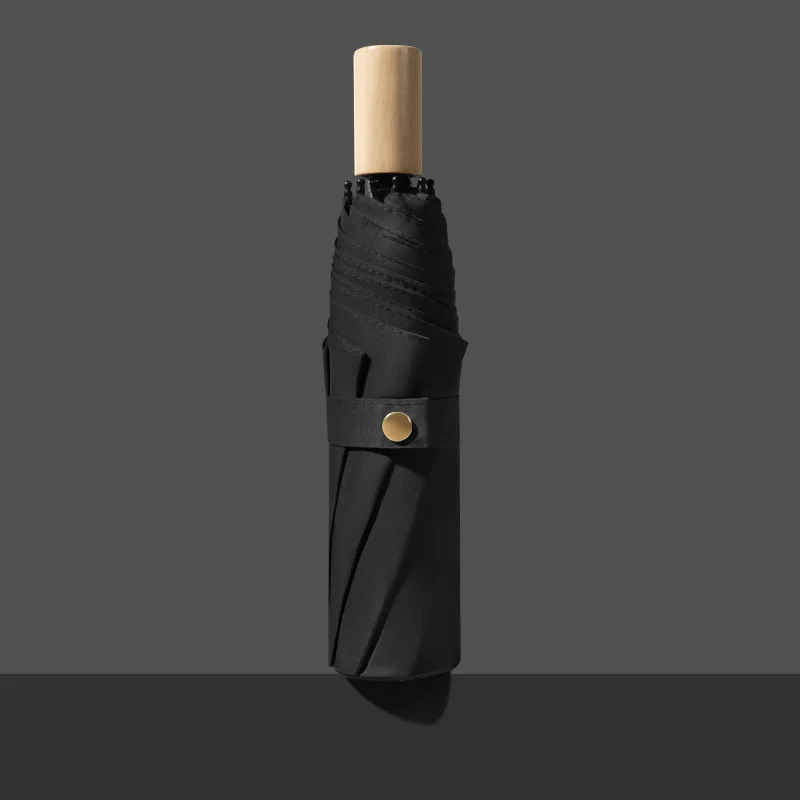 Wholesale cheap foldable rain umbrella 3 folding fiber wooden handle umbrella from china