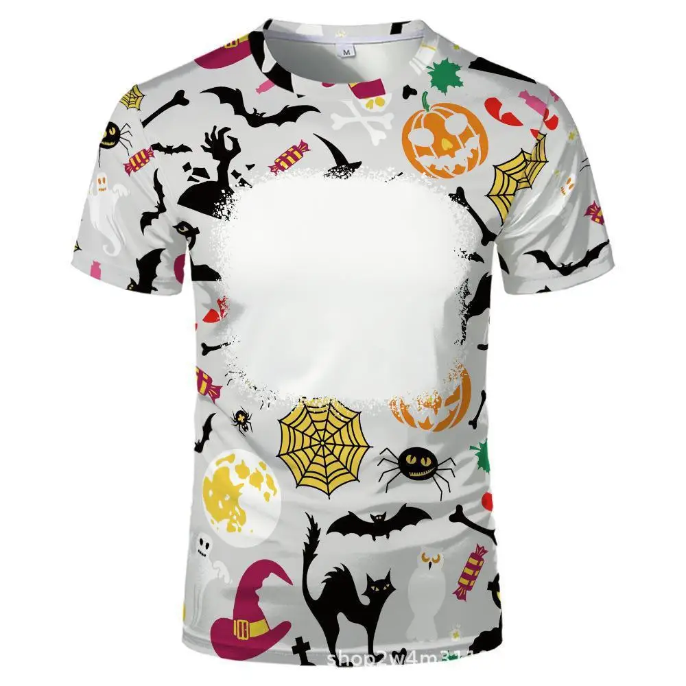 New Design Holiday Clothing Bleach Sublimation Shirt Sublimation Polyester Halloween Christmas T-shirt
