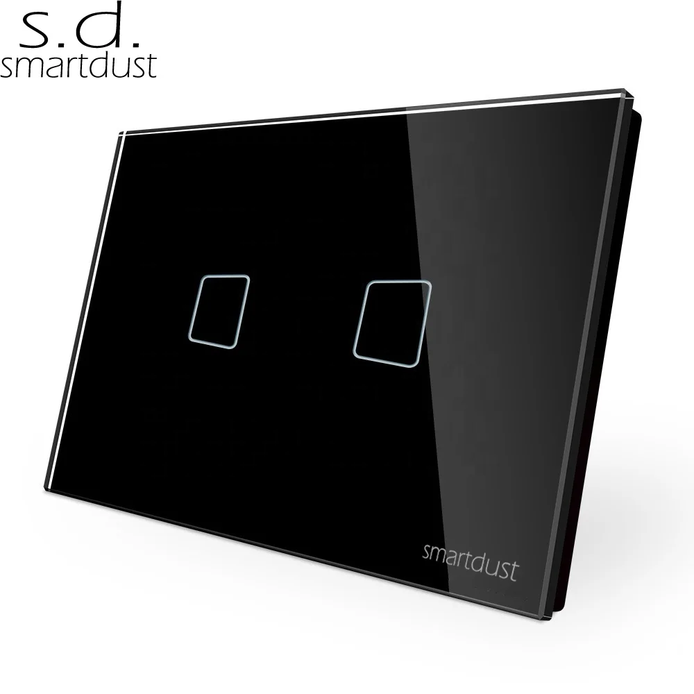 Smartdust USA America AU Standard Wall Electrical Enclosure Board 2 Gang 1 Way Tempered Glass Penal LED Light Touch Switch