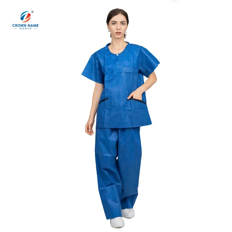 Customized hospital men women 45gsm patient wear Disposable scrub uniforms suit