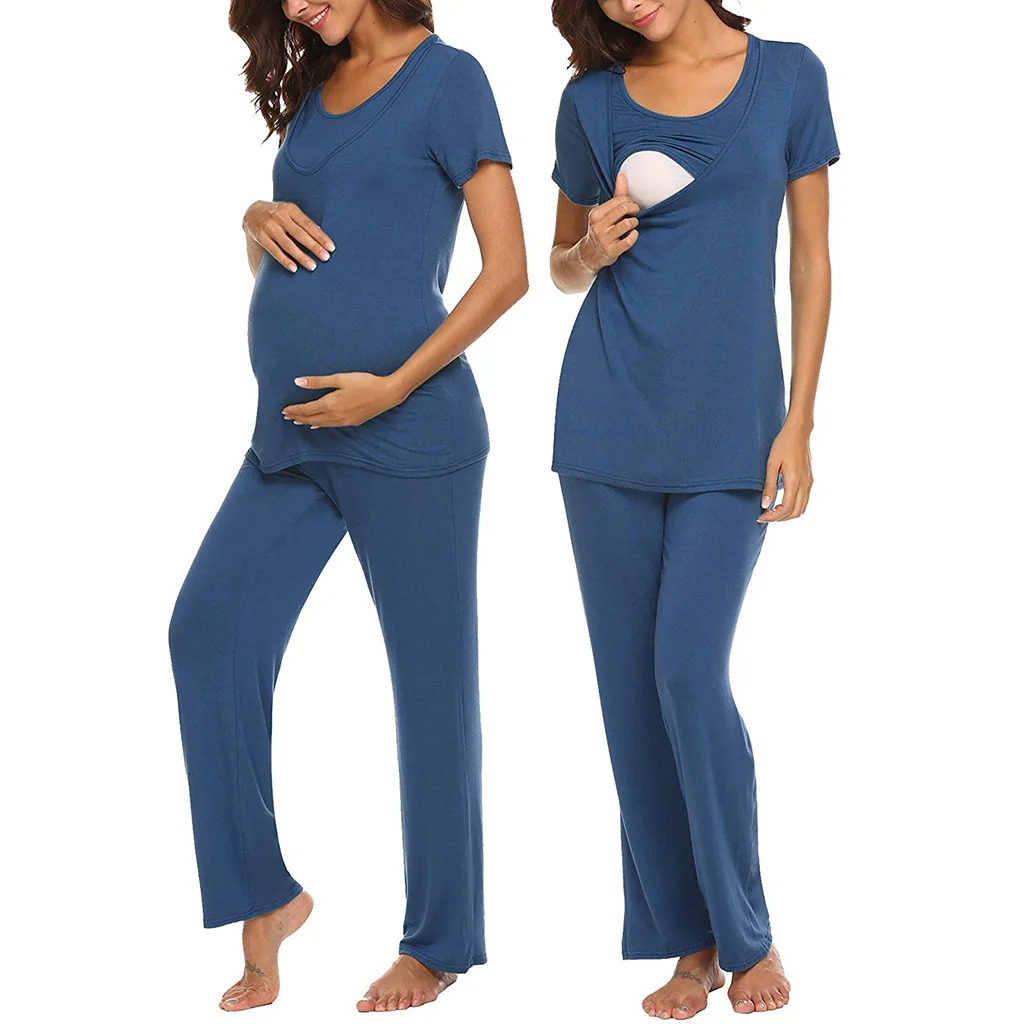 2021 New Arrivals Custom Drop Shipping Cotton Breastfeeding Maternity Two Piece Set For Photography Women