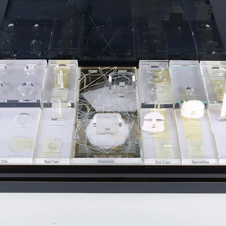 OEM Retail Luxury Acrylic Cylinder Organizer Rack Cosmetic Makeup Skincare Products LED Display Stand