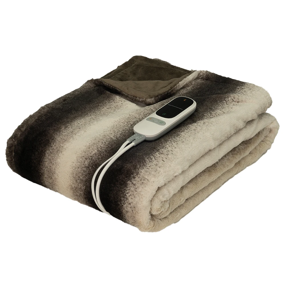 Faux-fur fleece & Flannel fleece  9 heat settings PTC+NTC Luxury  electric heated blanket