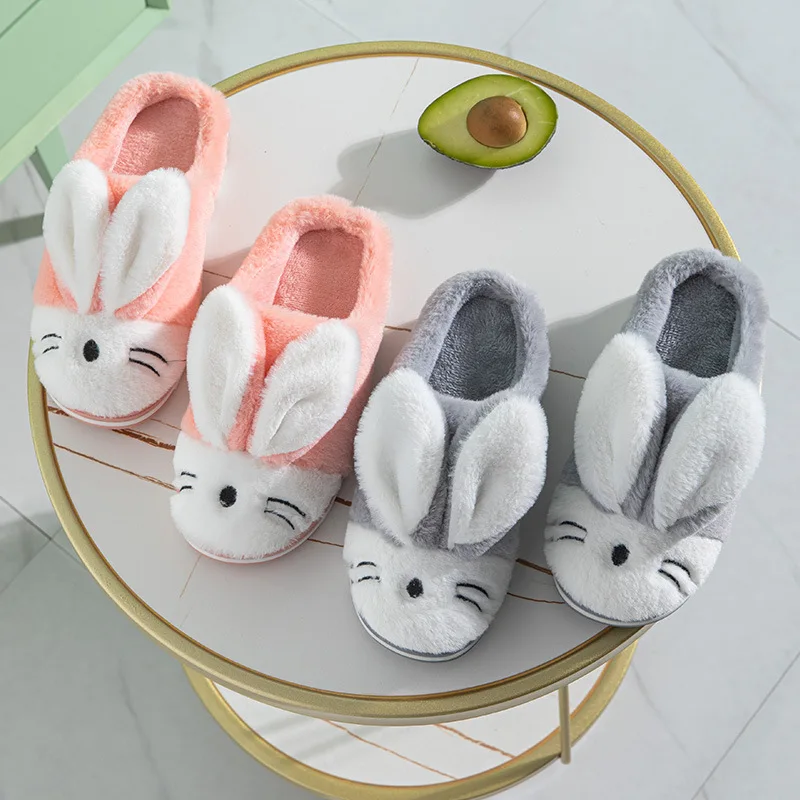 Wholesale Fur Cute Ears Rabbit Boys and Girls Home Indoor Autumn Winter Warm Cotton Slider Slippers Pantoufles pantuflas