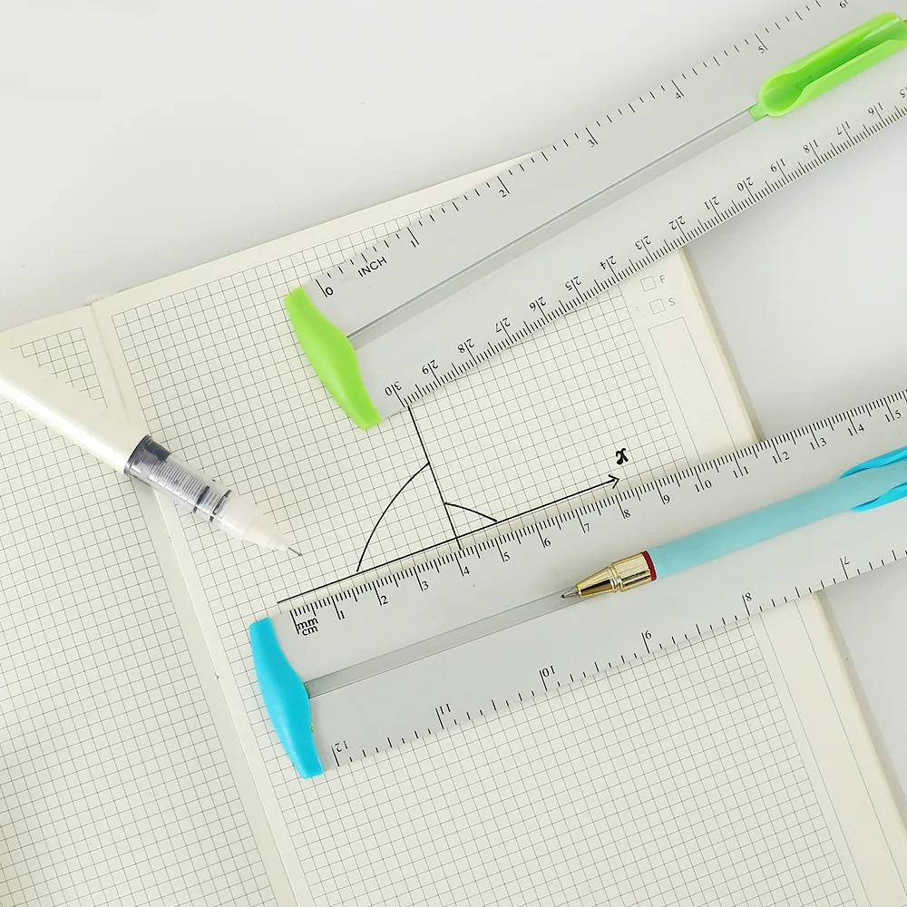 Manufacturers customized wholesale Pen clip straight ruler inch cm double scale 30cm aluminum ruler