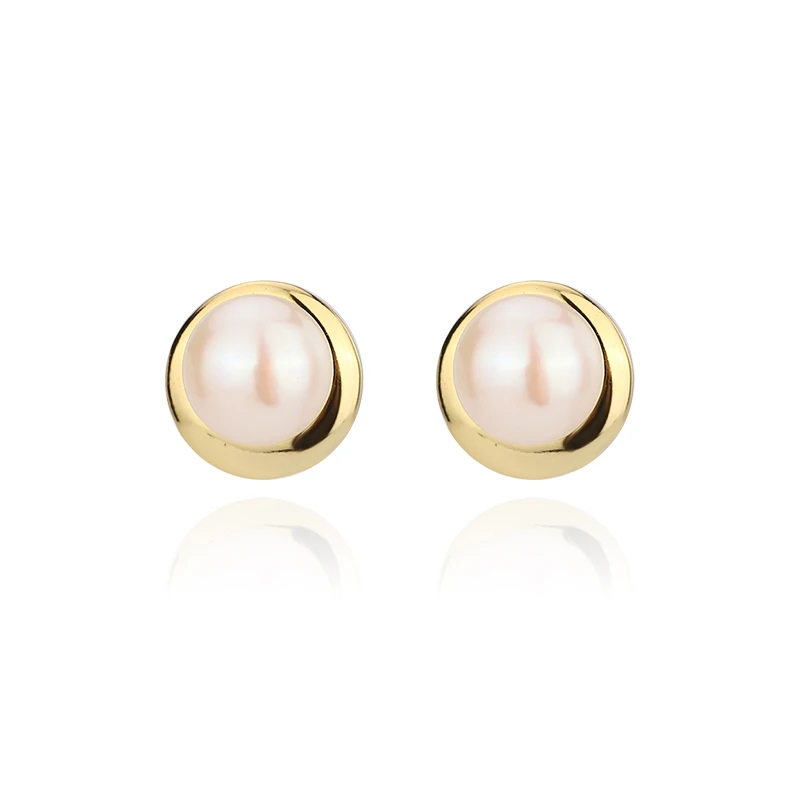 KAMMY 6-6.5mm Crafted Natural Freshwater Pearl 925 Sterling Silver 18k Gold Plated Stud Earrings for Women