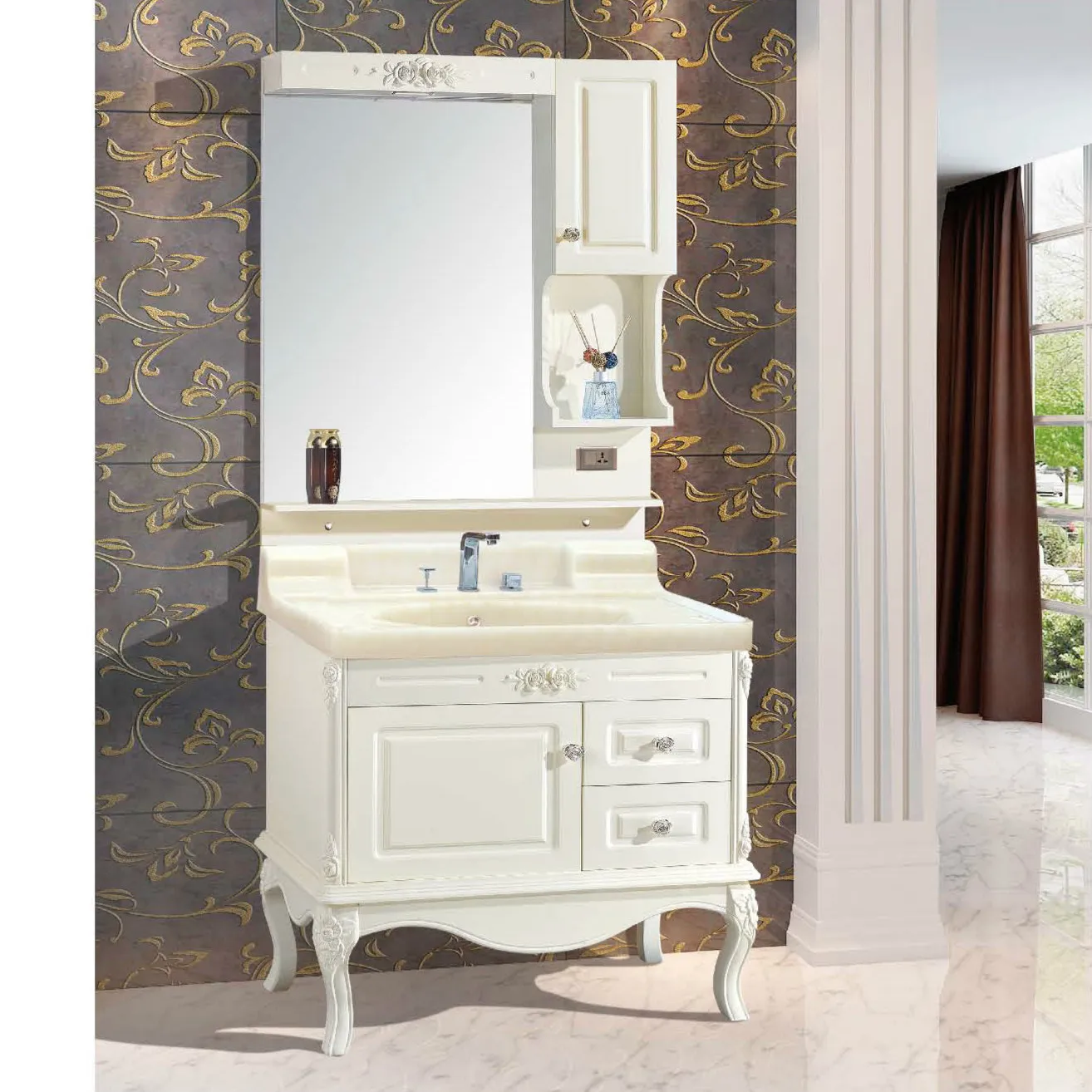 Bathroom Vanities Bathroom Vanity Cabinet Plywood Carbon Fiber New Modern China Factory Price Customized with Led Light 38-46 in