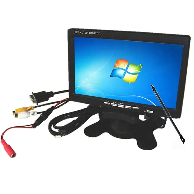 Factory wholesale 7 inch resistive touch screen monitor small size HD 1024*600 ips plastic black monitor for car computer games