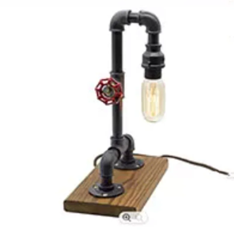 Modern Industrial Style Desk Lamp Wood Base with Iron Pipe and Glass Metal for Steampunk Wall Decor Home Interior Design