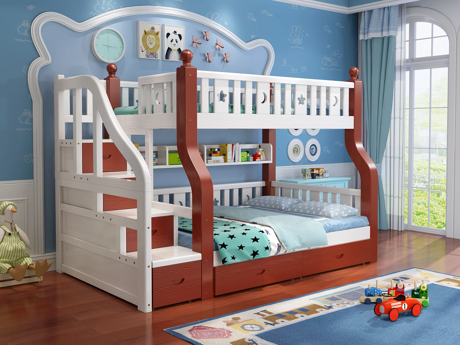 
Factory direct supply high quality simple multifunction kid bunk bed with ladder cabinet 